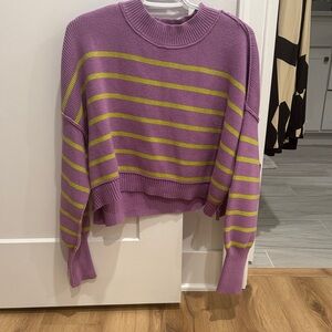 Free People Purple and Green Striped Sweater